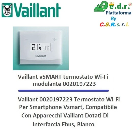Vaillant 0020197223 Termostato Wi-Fi Per Smartphone Vsmart, Compatibile Con Apparecchi Vaillant Dotati Di Interfaccia Ebus, Bianco