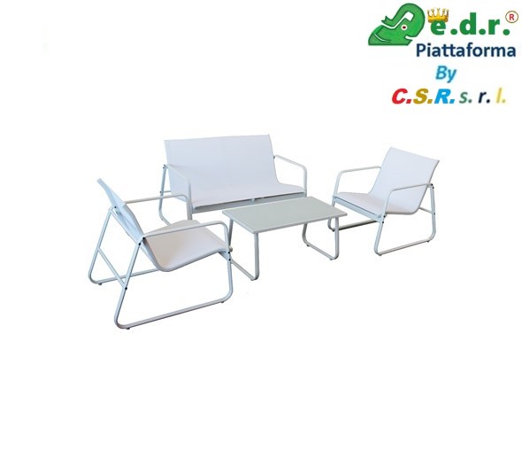 AS 004 000 26688 - EDRCSR - EDRCSR - AS-004 - Set divano "REST" bianco - tubo acciaio mm. 28*18  sedia cm. 77*59*74h - divano cm. 77*111*74htavolino cm. 75*45*47h - FDM