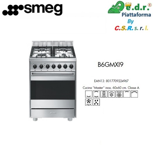 B6GMXI9 000 23258 - EDRCSR - EDRCSR - B6GMXI9 - Cucina Smeg 60X60 Cm 4Zone 9 F. Inox Forno Elettrico Cl.A G20 - SMEG
