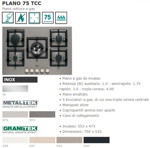 P.Cottura Plano 75Tccf.Black 750X510 Mm 5 Fc Grig.In Ghisa PGSP75140CS