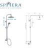 Colonna doccia in acciaio cromato ? 24 mm con cursore in abs,
regolabile in altezza e orientabile, deviatore e miscelatore MX1E,
soffione SMERALDO SD4203 ? 250 mm, doccia TOPAZIO DC5209,
flessibile cm 150 D/A  C15-MX1E