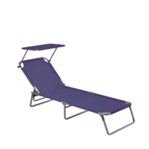 Lettino "Sand" In Ferro Silver Diam. 22 Cm. 190X58X27H 3 Gambe Pieghevole In 3 Parti Con Parasole - Telo In Poliestere Blu FU-013