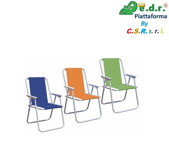 Poltrona Pic-Nic In Ferro Silver Grey Diam. 19 Cm. 47X53X75H - Telo In Poliestere 4 Blu - 1 Arancio - 1 Verde FU-046