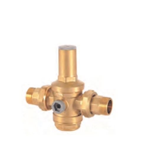 Riduttore di pressione con attacchi a bocchettone maschio. Attacchi lateralisui due lati per manometro da 1/4” gas. Funzionamento a pistone. Sede acciaioinox 18/10. Pressione max a monte 25 bar, pressione a valle regolabile da 1a 6 bar, pressione a valle impostata 3 bar in fabbrica. Mantiene costante lapressione impostata a valle al variare della pressione a monte, temperaturamax d’esercizio 90°C. Prodotto conforme alla norma EN1567. 3/4" MM