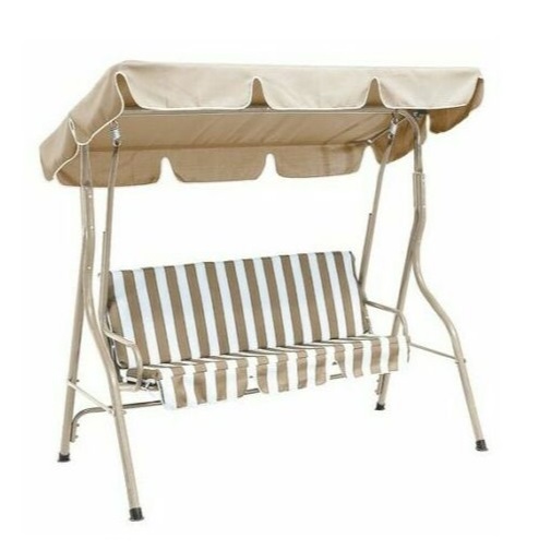 Dondolo 3 Posti "Basic" Cm. 170X110X153H Tubi In Ferro Diam. 38 Verniciati A Polvere Beige Cuscino Righe Bianco - Ecru Copertura In Poliestere 140 Gr. / Mq. Ecru JN-018