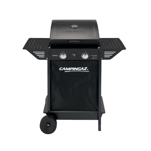 Campingaz Xpert 100 L Plus Barbecue a gas, con pietra vulcanica, 2 bruciatori e coperchio con termometro, 2 vassoi laterali pieghevoli - 2190532