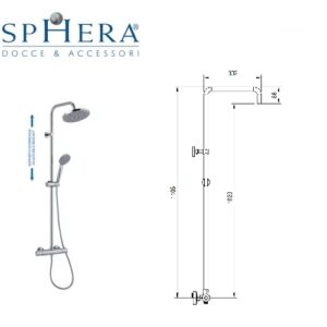 Colonna doccia in acciaio cromato Ø 24 mm con cursore in abs, regolabile in altezza e
orientabile, miscelatore con deviatore incorporato o termostatico MX3C o TM3A, soffione in
acciaio ø 200 mm ROMA "E", doccia AMBRA DC5220, flessibile cm 150 in PVC SILVER