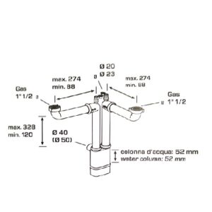 Sifone Galileo per lavelli a due vie, doppio scarico elettrodomestici  1720PP40S0