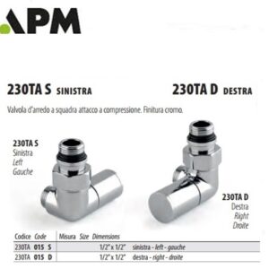 Valvola Arredo A Squadra Attacco A Compressione 1/2X1/2 Destra Finitura  Cromo  230TA015D