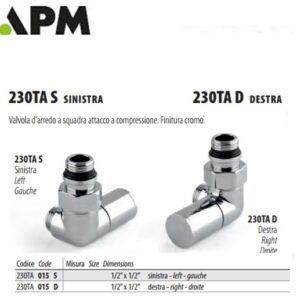 Valvola Arredo A Squadra Attacco A Compressione 1/2X1/2 Sinistra Finitura  Cromo  230TA015S