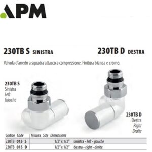 Valvola Arredo A Squadra Attacco A Compressione 1/2X1/2 Destra Finitura Bianca Cromo  230TB015D