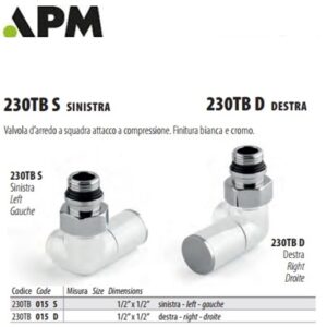 Valvola Arredo A Squadra Attacco A Compressione 1/2X1/2 Sinistra Finitura Bianca Cromo  230TB015S