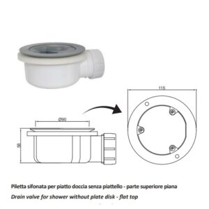Piletta sifonata per piatto doccia senza piattello - parte superiore piana D. 60 foro  7005PC90