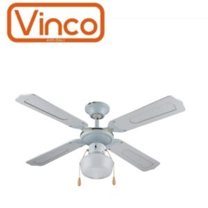 Ventilatore da soffitto Vinco – design classico – 55W – diametro pale cm. 107 – 3 velocità – funzione estate/inverno – con lampada da 60W – predisposizione telecomando – colore bianco dettagli oro  70912