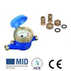 Contatore Asciutto D. 3/4" Getto Multiplio Competo di Coperchio e Raccordi Cod. CAMG