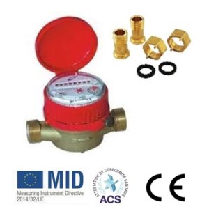 Contatore Asciutto D. 1/2" Getto Unico Competo di Coperchio e Raccordi acqua calda CAUCD