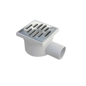Chiusino orientabile sifonato in PP grigio con scarico laterale  10X10 USCITA D. 40  GRIGLIA INOX CHL10/40NX