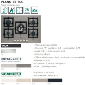 P.Cottura Plano 75Tccf.Black 750X510 Mm 5 Fc Grig.In Ghisa  PGSP75140CS