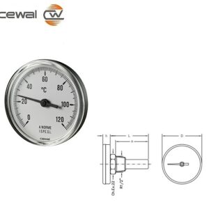 Termomanometri Bimetallici Con Gambo Con Cassa Cm. 10 Termoplastico  Pst50P 0/120° D. 50 Mm  PST80P120
