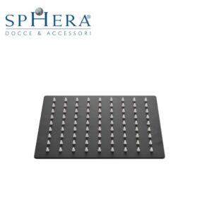 Soffione Lisbona Quadrato In Acciaio Ultrasottile Con Anticalcare 20X20 Attacco 1/2 F Con Snodo Nero Opaco  SD342NO