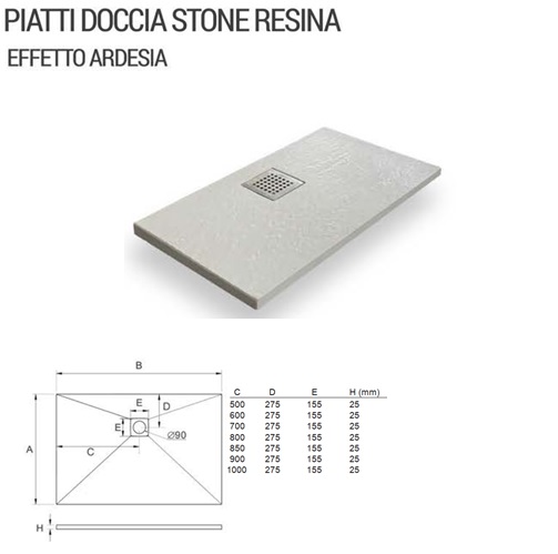 Piatto Doccia Stone Resina Effetto Ardesia 900