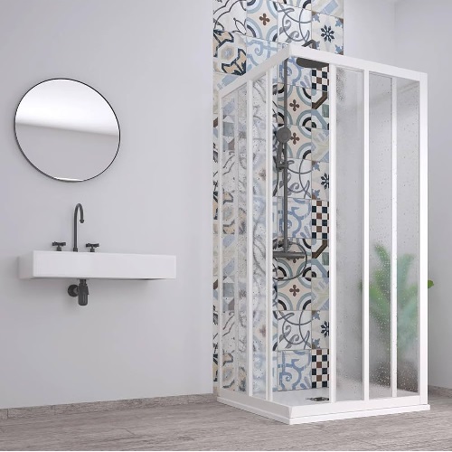 Box Doccia Acrilico Angolo 2 Ante Scorrevoli Profilo H. 190,2 Guazza Bianco Pastello.