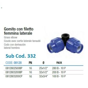 Gomito PVC Politilene Doppio uscita filettata sul gomito Pop-Up.