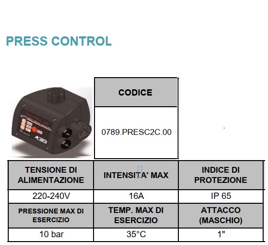Regolatore Di Pressione Per Elettropompe Con Manometro 0789Presc2C00