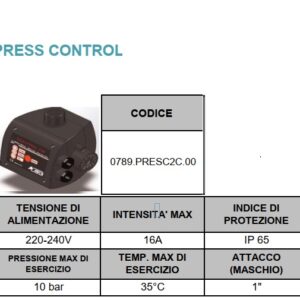 Regolatore Di Pressione Per Elettropompe Con Manometro (Completo Di Micro Accumulo)  0789PRESC2P00