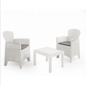 Salotto Rattan Akita 3Pz Bianco C/ Cuscini  201462