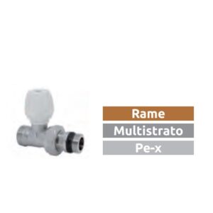 Valvola diritta a semplice regolaggio per il collegamento del tubo di rame,
Multistrato e Pe-X. Corredata di bocchettone antisgocciolamento.  82832AC06