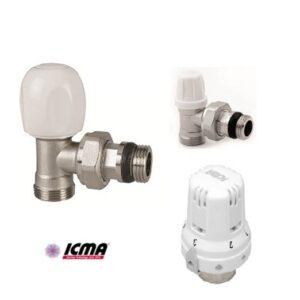 Kit Termostatico Valvola + Detentore+ Testina Cromata842+837+Testa Termostatica Uscita 3/8" Attacco 1/2" Tasca 16  82KITBAC061100