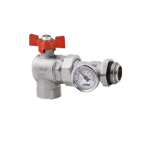 Valvola A Sfera Angolo MF con Manometro 3/4" leva rossa