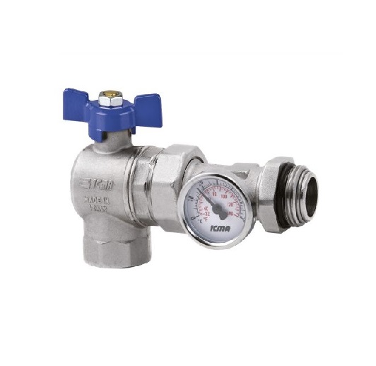 Valvola A Sfera Angolo MF con Manometro 3/4" leva blue