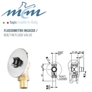 Flussometro ad incasso studiato per il colpo d’ariete, per installazione a parete G3/4 Concealed wall-mounted flush valve studied for water hammer G3/4 Robinet de chasse encastrable étudié pour le coup de bélier, pour installation mural G3/4  . Art. 9455 3/4"  9455G