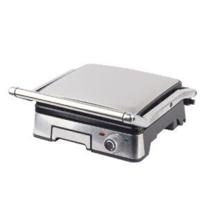 Bistecc Amo Bistecchiera 4 Fette, Finitura Acciaio Inox, Piastre Rigate Antiaderenti Amovibili Dimensioni 30X24 Cm., Basculante E Adattabile A Diversi Spessori, Apertura 180°, Termostato Di Regolazione Della Temperatura, Avvolgicavo, Facile Da Riporre Anche In Posizione Verticale, Bicchiere Raccogli Grassi. Potenza 2000W.  AR1S40
