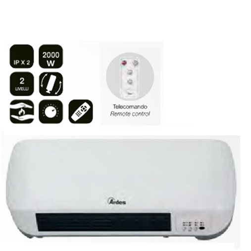 Termoventilatore Ceramico Murale, Display Led, Con Telecomando. Potenza 2000W Ar4W01