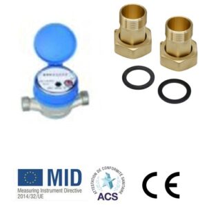 Contatore Asciutto D. 1" Getto Unico Competo di Coperchio e Raccordi Cod. CAUH