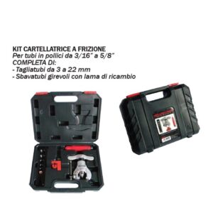 Kit Cartellatrice Universale
Per Tubi In Pollici Da 3/16” A 5/8”
Per Tubi In Millimetri Da 5 A 16
Completa Di:
- Tagliatubi Da 3 A 22 Mm
- Sbavatubi Girevoli Con Lama Di Ricambio  CT806AMLC