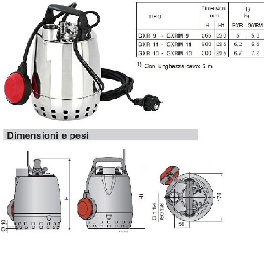 Elettropompa Calpeda sommergibili in acciaio inox. 0,60 Hp 220v