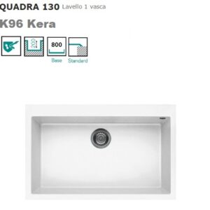 Elleci Lkq13096 Quadra 130 Lavello 1 Vasca In Keratek Bianco ( K96 Kera )  LKQ13096