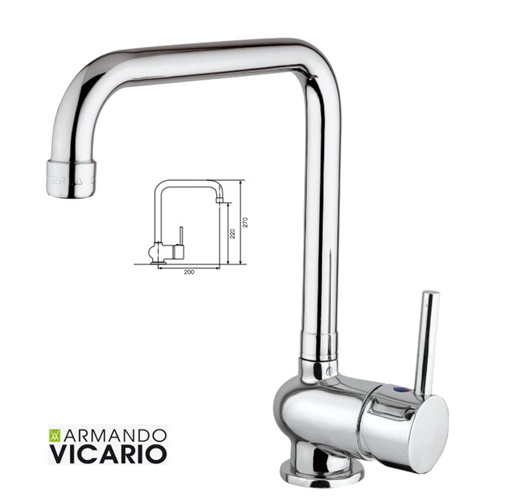 Miscelatore Lavello Cucina Serie Malibù Canna Squadrata. 00 Cromo