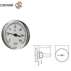Termomanometri Bimetallici Con Gambo Con Cassa Cm. 5 Termoplastico  Pst50P 0/120° D. 50 Mm  PST50P120