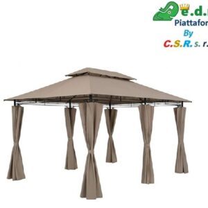 Gazebo "Kassy" Mt. 3X4X2,6H Tubo D'Acciaio Diam. Mm. 48 Ecru Copertura In Poliestere 180 Gr. / Mq.Con 4 Fianchi In Poliestere  YA-004