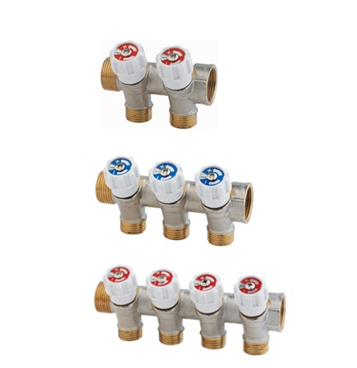Collettore Inclinato Con Rubinetto 3/4" MF Indicazioni Blu e Rosso.