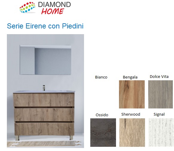 Mobile Bagno Eirene Appoggio 3 Cassetti Specchio Sena Luce Lavabo Ceramica.