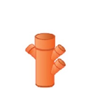 Derivazone A Vee 45° Ridotta  3 attacchi laterali 2+1 Braga Pvc Arancio.
