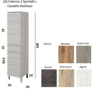 Colonna con piedini Multiuso 2 Sportelli + Cassetto cm. 168 H x 35 L x 35 P