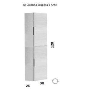 Colonna Mobile Bagno 120 H Dream Sospesa 2 Ante Soft Reversibile. 30X25X120 Bianco Titanio