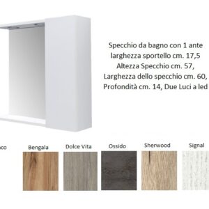 Specchio da Bagno Joy Da 60 Cm Con 1 Anta. Dolce Vita